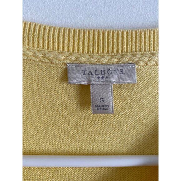 Talbots Yellow Button-Down Cardigan Sweater Womens Small 100% Cotton 3/4 Sleeves - Picture 3 of 5